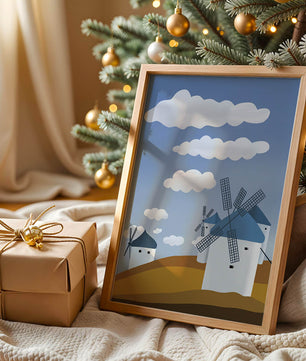 Scenic Windmills on a Sunny Day with Blue Skies and Clouds