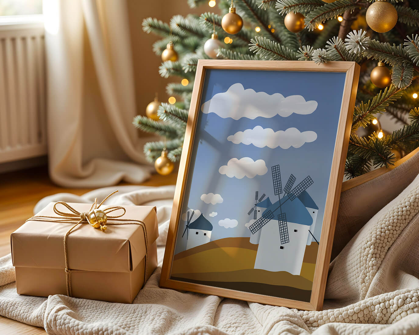 Scenic Windmills on a Sunny Day with Blue Skies and Clouds
