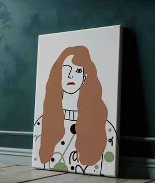 Minimalist Portrait of a Woman with Long Hair and Abstract Design Elements - Mi tienda
