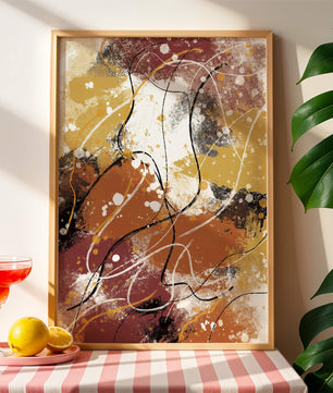 Pieza de arte abstracto colorida con trazos y salpicaduras audaces