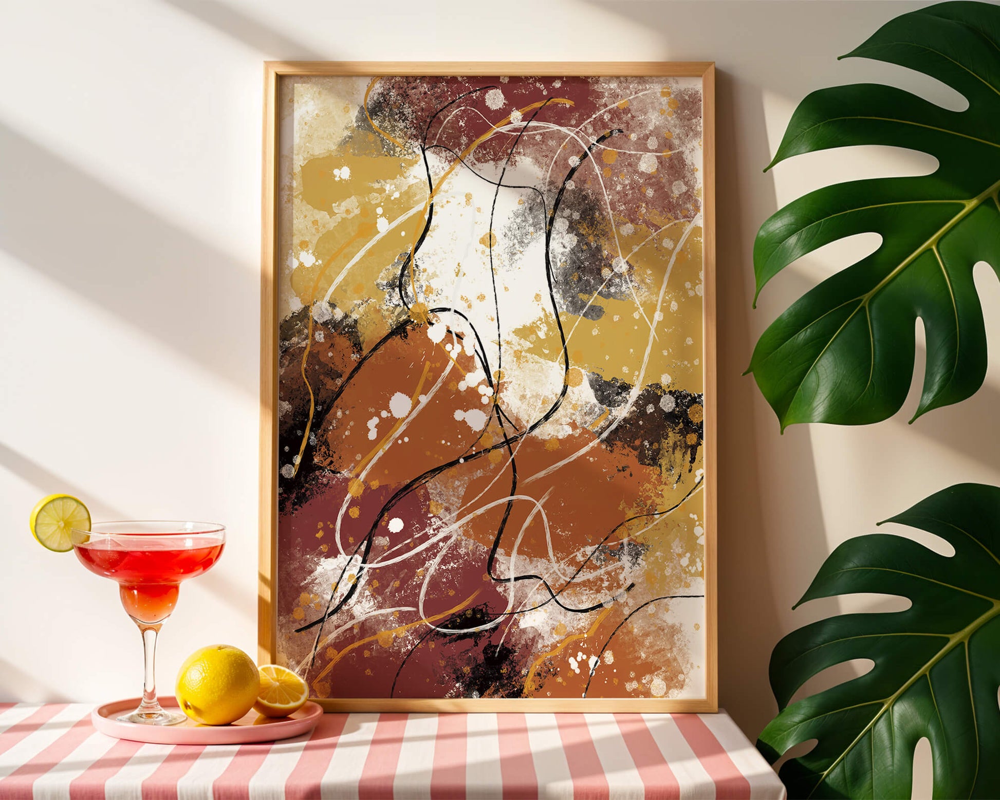 Pieza de arte abstracto colorida con trazos y salpicaduras audaces