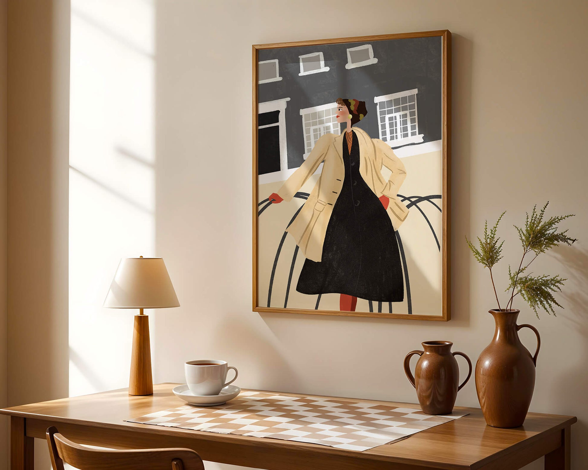 Chic Woman in Vintage Coat Posing Outdoors in Urban Setting