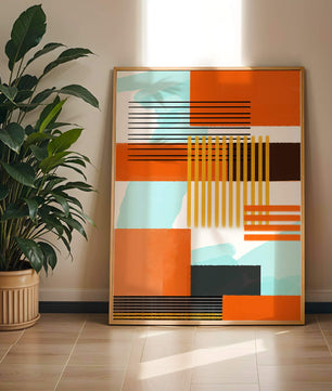 Abstract Geometric Composition with Gold and Orange Elements - Mi tienda