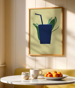 Ilustración de bebida de café moderna con elementos botánicos