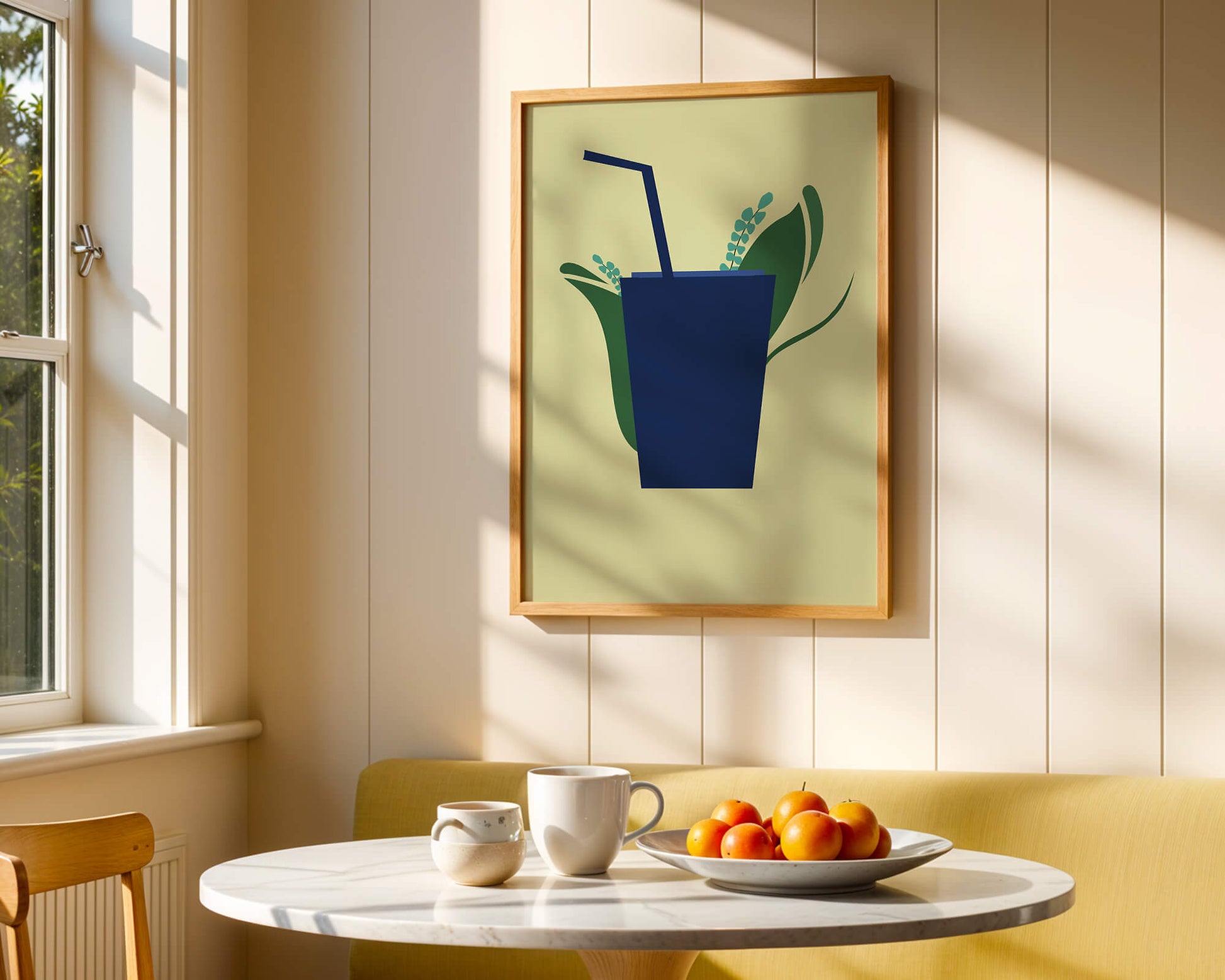 Modern cafe drink illustration with botanical elements