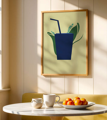 Modern cafe drink illustration with botanical elements
