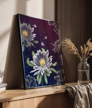 Lotus Flowers and Butterflies in a Starry Night Sky with Gold Accents - Mi tienda