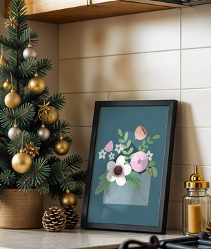 Floral bouquet in envelope with elegant botanical design