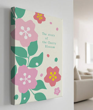 Florale Illustration mit Kirschblüten und grünen Blättern