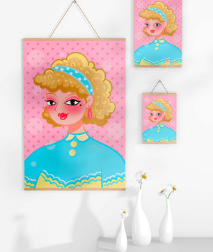 Retro pop art style portrait with polka dot background