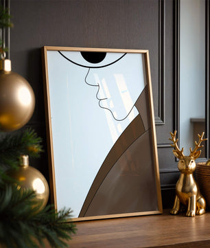 Abstract Portrait with Minimalist Lines and Brown Tones - Mi tienda