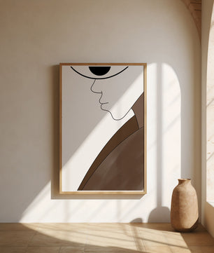 Abstract Portrait with Minimalist Lines and Brown Tones - Mi tienda