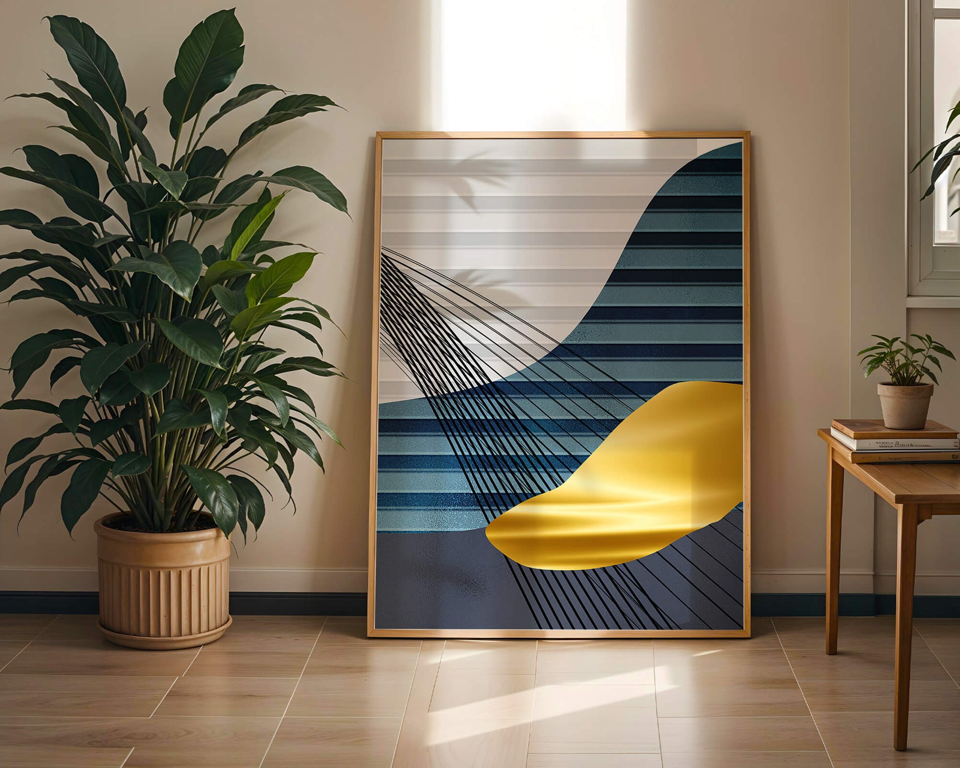 Abstract Composition with Blue and Gold Elements