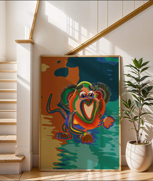 Ilustración abstracta y colorida de un mono con pinceladas audaces
