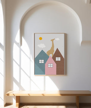 Giraffe Among Colorful Houses Under the Sun - Mi tienda
