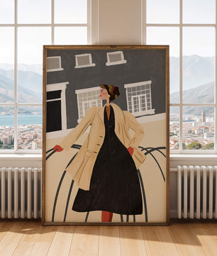 Chic Woman in Vintage Coat Posing Outdoors in Urban Setting