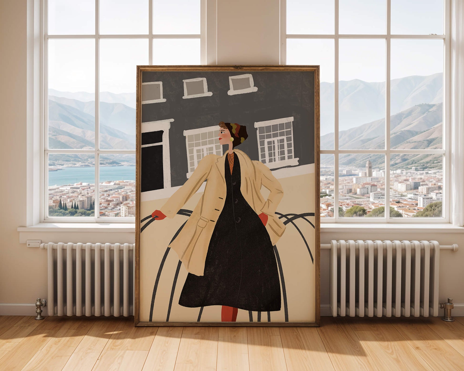 Chic Woman in Vintage Coat Posing Outdoors in Urban Setting