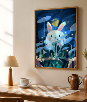 Cute rabbit in a dreamy moonlit forest