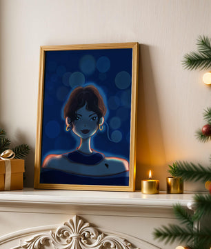 Illustration d'une femme avec des lumières bokeh et des boucles d'oreilles élégantes