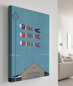 Colorful Koi Nobori Fish Flags Against Blue Sky