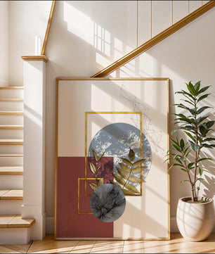 Abstract Composition with Gold Accents and Geometric Shapes - Mi tienda