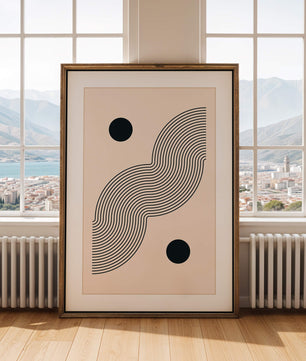 Abstract Minimalist Art with Black Wavy Lines and Circles - Mi tienda