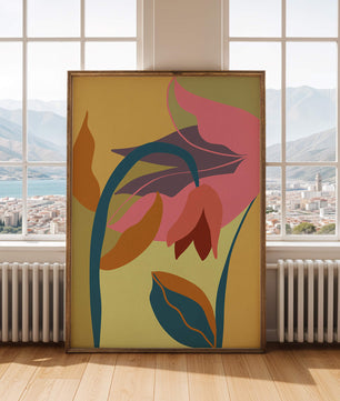 Abstract floral illustration with vibrant colors and organic shapes