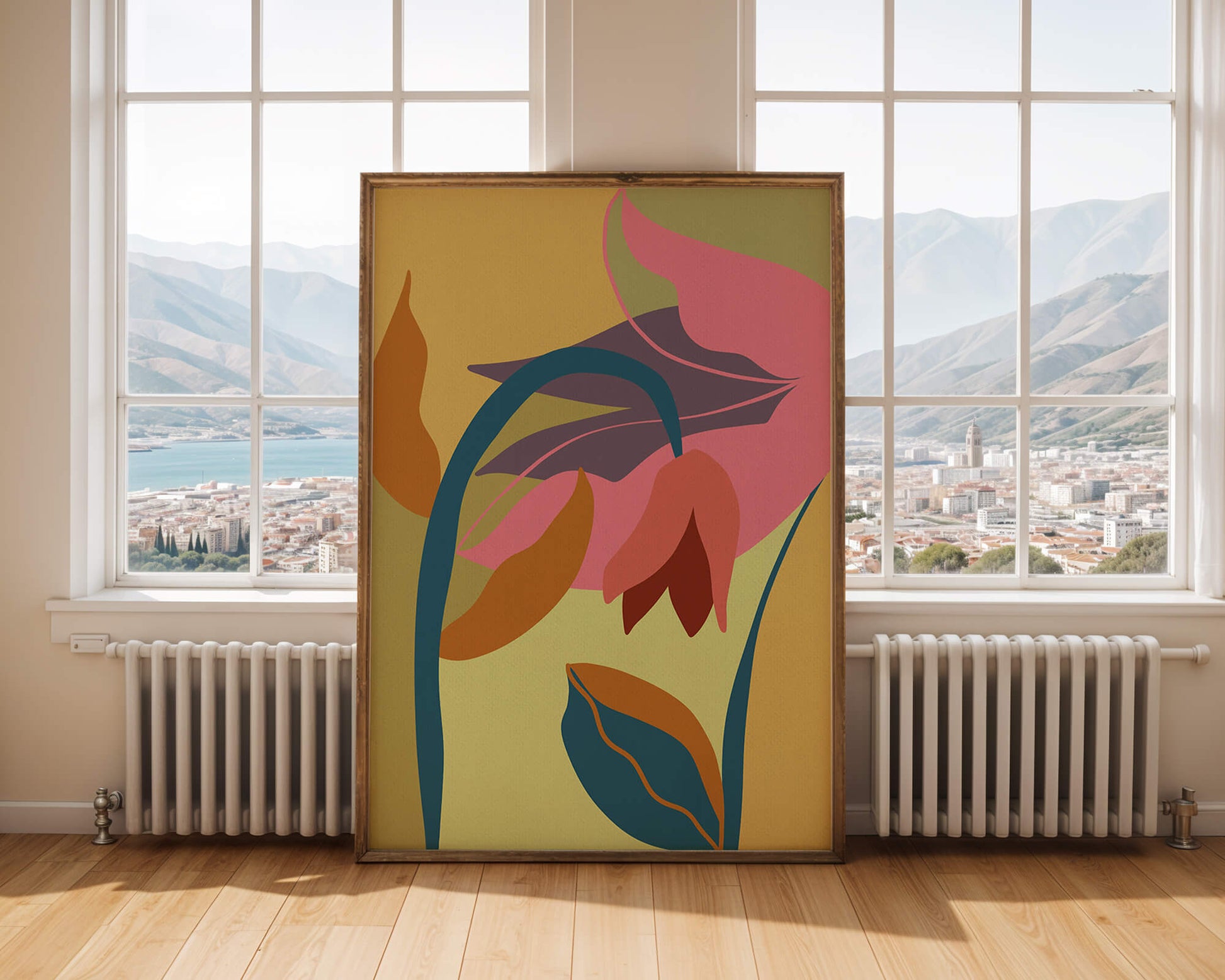 Abstract floral illustration with vibrant colors and organic shapes