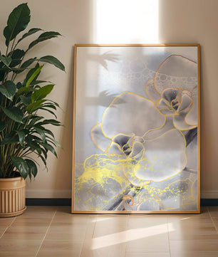 Delicate floral art with gold accents and abstract background