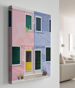 Casas pastel encantadoras con puertas y ventanas coloridas