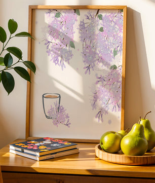 Elegant floral illustration with lilac blossoms and delicate branches