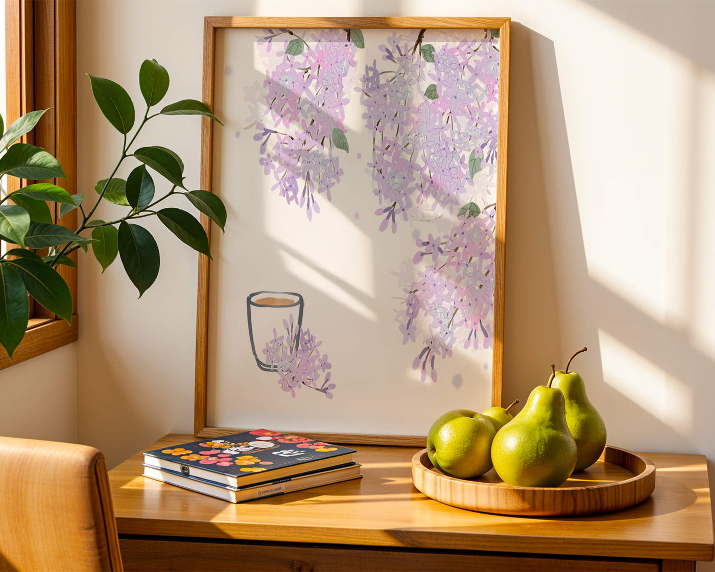 Elegant floral illustration with lilac blossoms and delicate branches