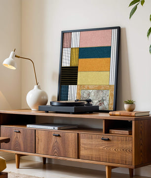 Geometric Abstract Art with Textured Blocks and Gold Accents - Mi tienda