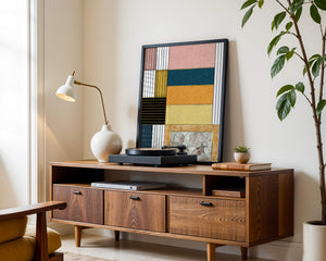 Geometric Abstract Art with Textured Blocks and Gold Accents - Mi tienda