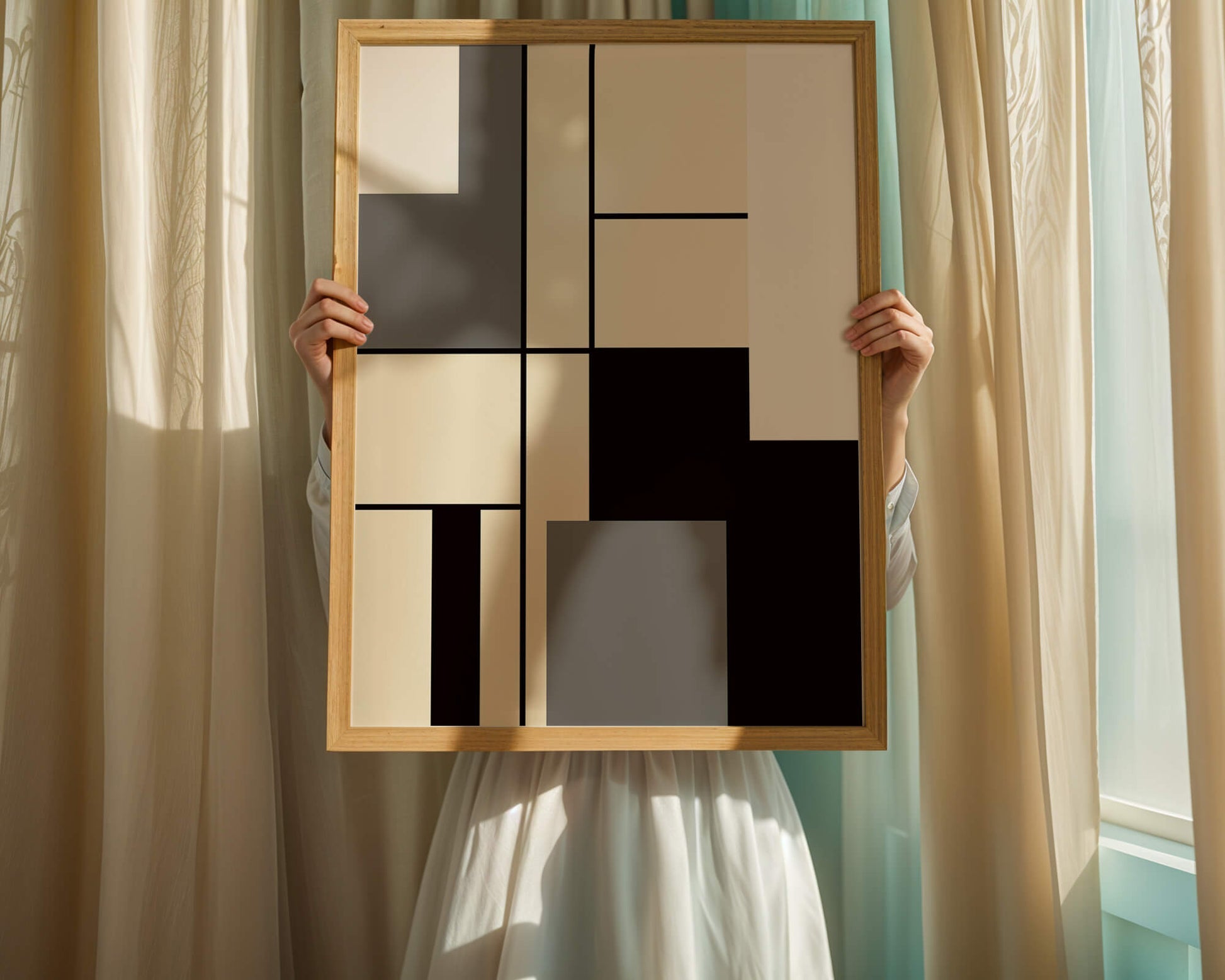 Abstract geometric design with muted shades and bold lines