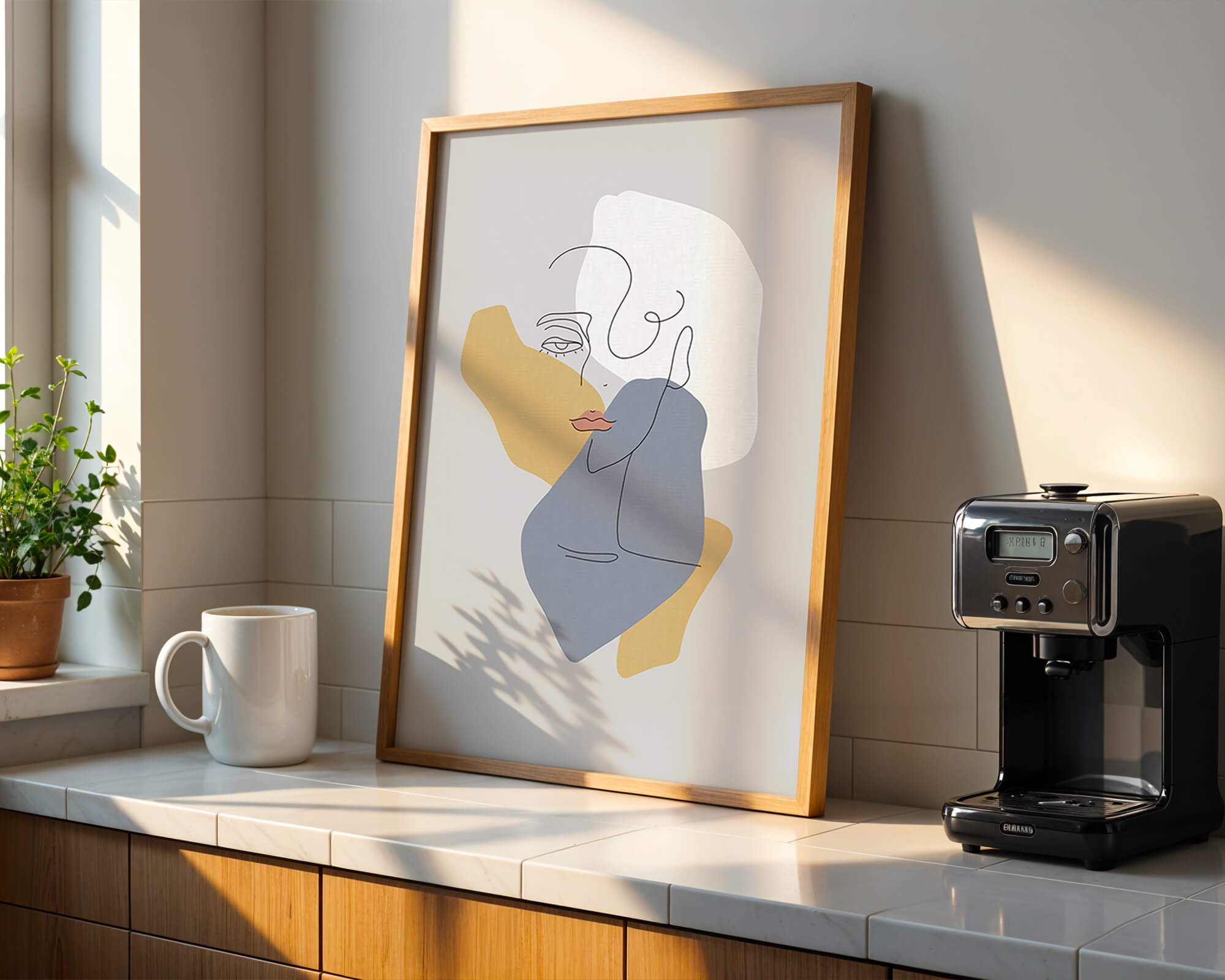 Abstract Line Art Portrait with Neutral Shapes - Mi tienda