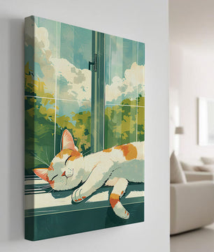 Peaceful Cat Napping by the Window with Sunlit Garden View - Mi tienda