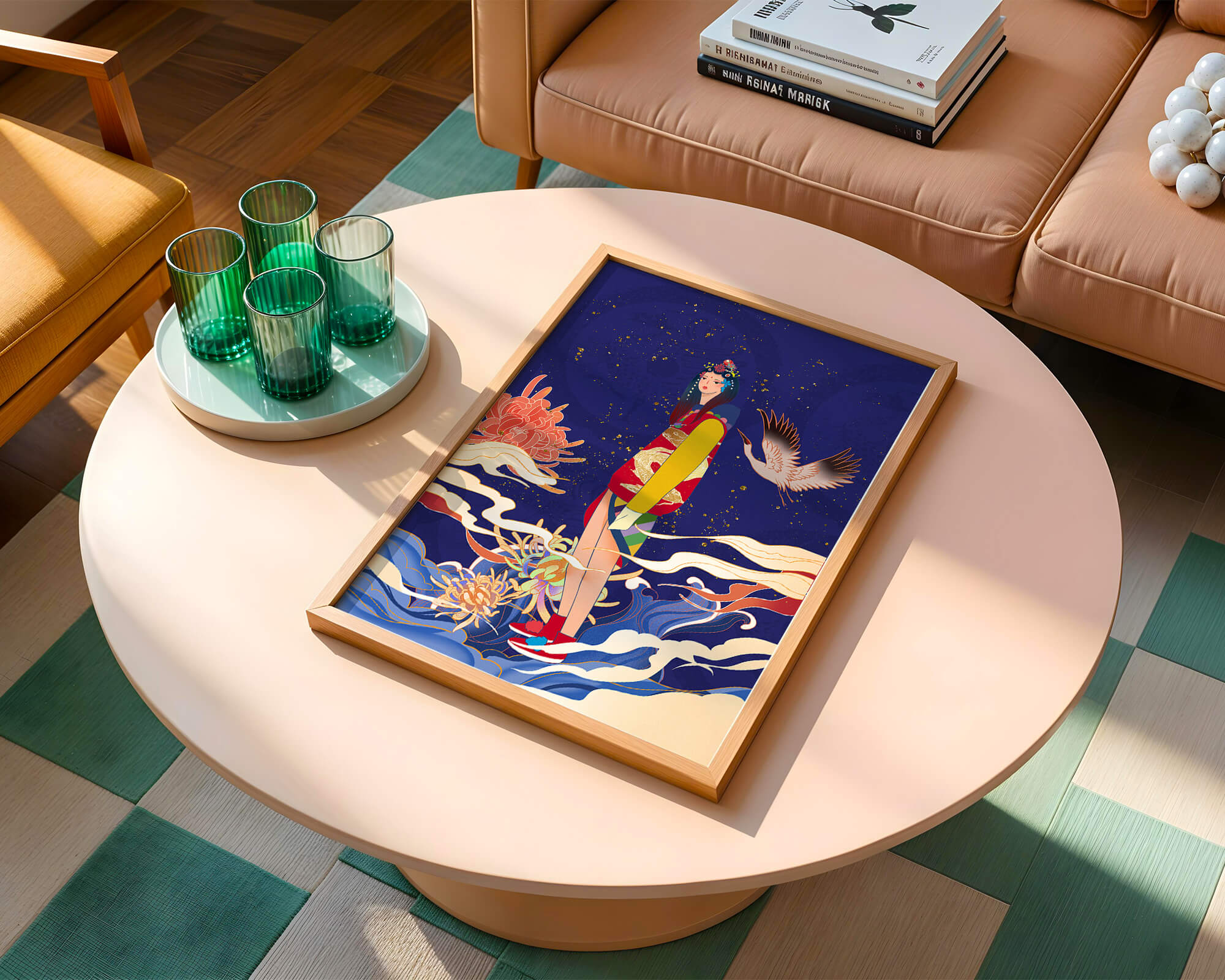 Elegant fusion of traditional and modern art with floral and avian elements