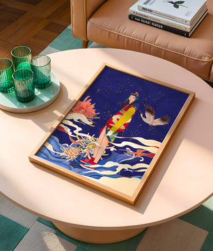 Fusion élégante d’art traditionnel et moderne avec des éléments floraux et aviaires