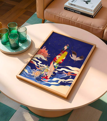 Elegant fusion of traditional and modern art with floral and avian elements