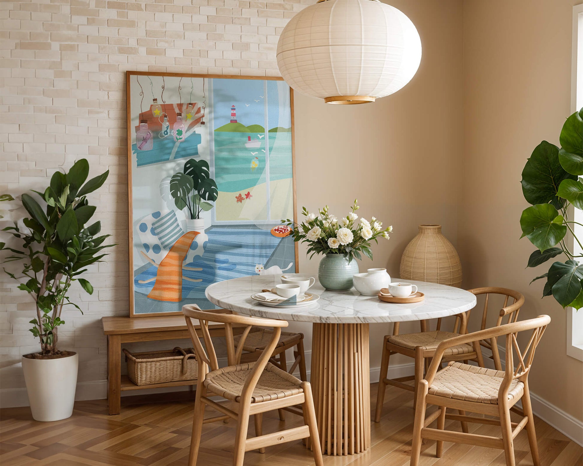 Cozy Room with Sea View and Lighthouse through the Window