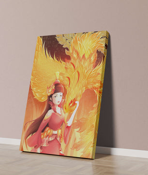 Elegante Darstellung einer Frau mit einem feurigen Phönix