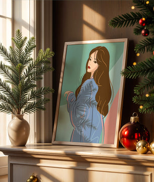 Stylish woman illustration with long hair in pastel shades