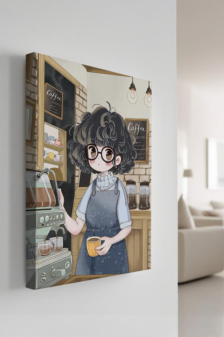 Escena encantadora de café con barista preparando café