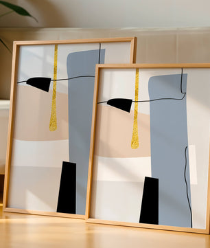 Abstrakte geometrische Kunst mit blauen und goldenen Akzenten