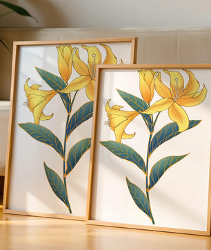 Elegante goldene Lilienillustration mit komplizierten Blattdetails