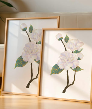 Delicate blooming flowers with lush leaves in elegant design
