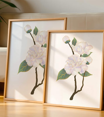 Delicate blooming flowers with lush leaves in elegant design