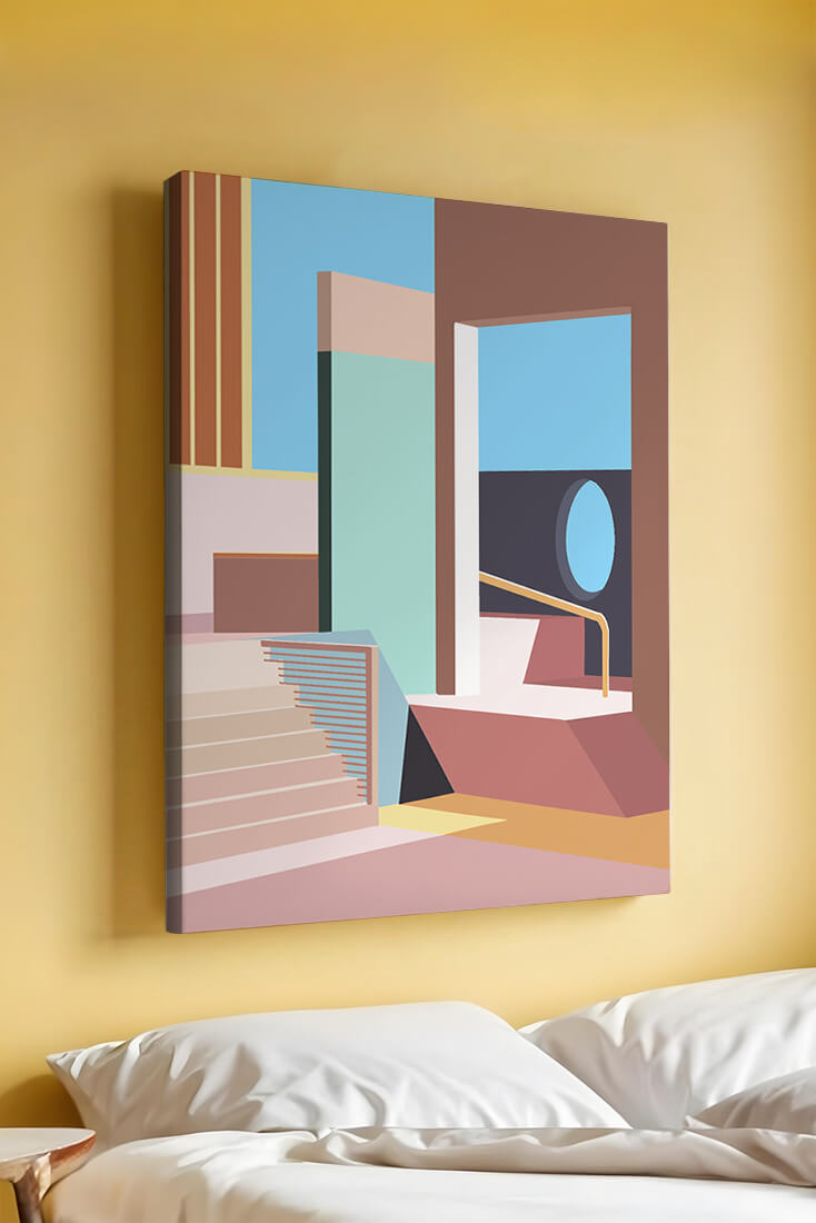 Diseño arquitectónico moderno con elementos geométricos pastel