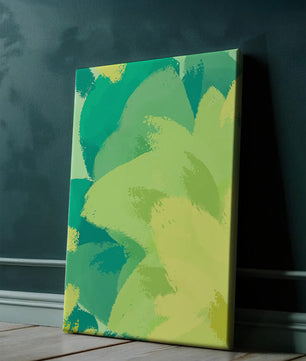 Pintura abstracta de pinceladas verdes y amarillas